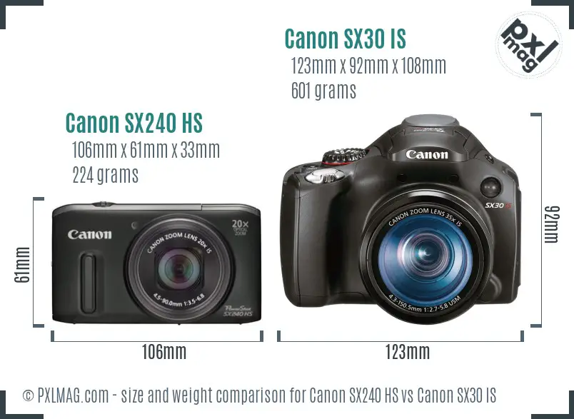 Canon SX240 HS vs Canon SX30 IS size comparison