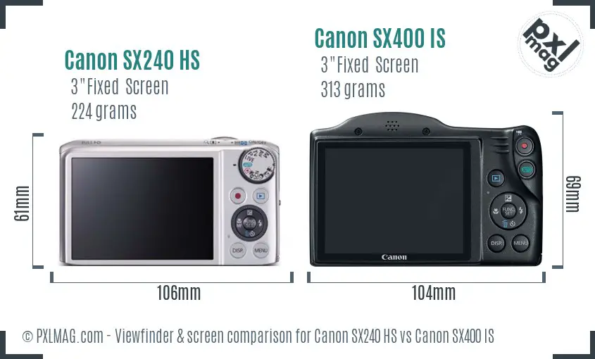 Canon SX240 HS vs Canon SX400 IS Screen and Viewfinder comparison