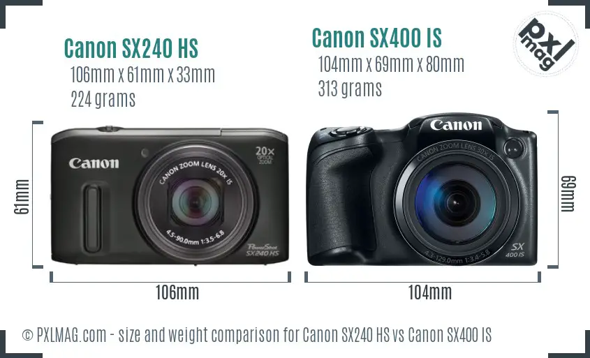 Canon SX240 HS vs Canon SX400 IS size comparison