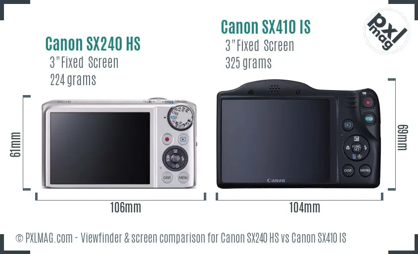 Canon SX240 HS vs Canon SX410 IS Screen and Viewfinder comparison