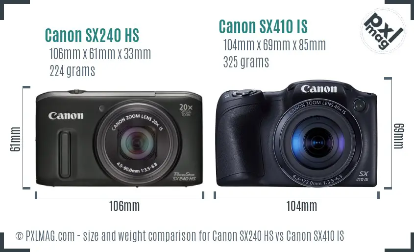 Canon SX240 HS vs Canon SX410 IS size comparison