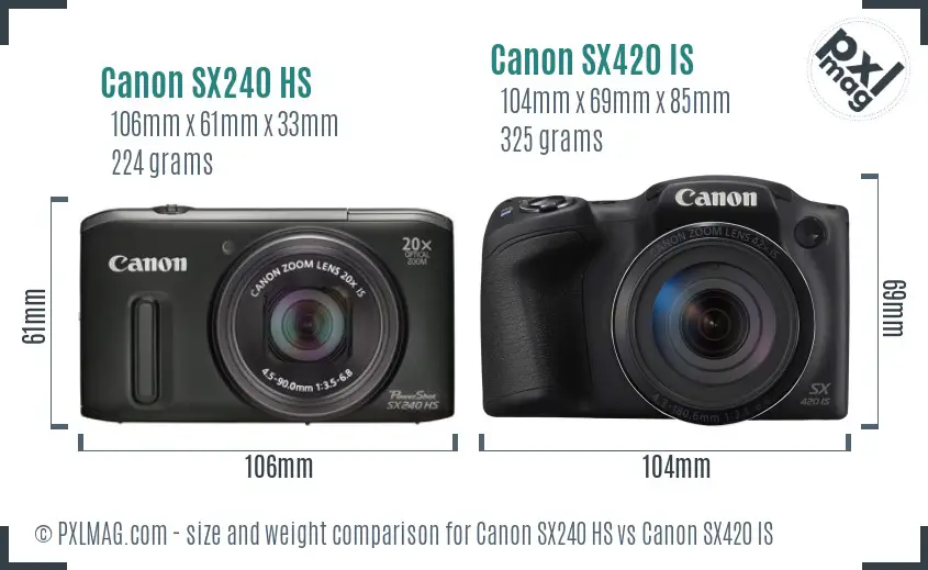Canon SX240 HS vs Canon SX420 IS size comparison