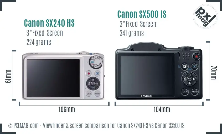 Canon SX240 HS vs Canon SX500 IS Screen and Viewfinder comparison