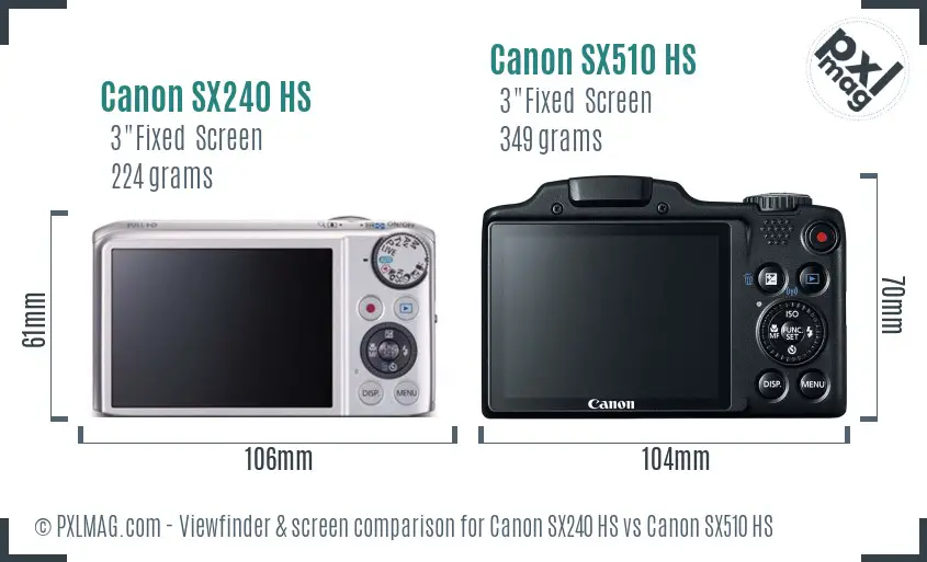 Canon SX240 HS vs Canon SX510 HS Screen and Viewfinder comparison