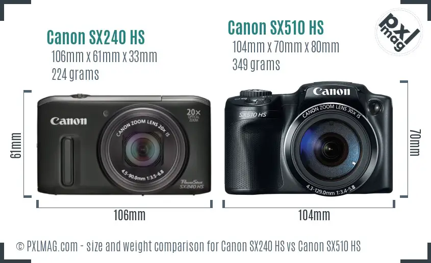 Canon SX240 HS vs Canon SX510 HS size comparison