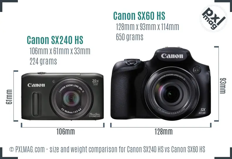 Canon SX240 HS vs Canon SX60 HS size comparison