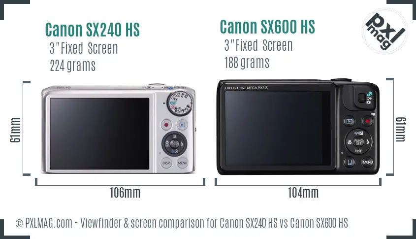 Canon SX240 HS vs Canon SX600 HS Screen and Viewfinder comparison