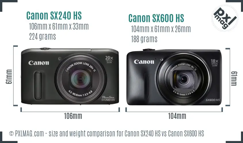 Canon SX240 HS vs Canon SX600 HS size comparison