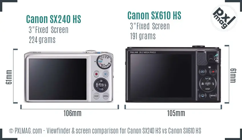 Canon SX240 HS vs Canon SX610 HS Screen and Viewfinder comparison