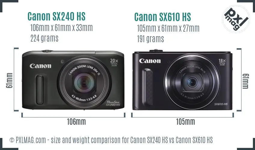 Canon SX240 HS vs Canon SX610 HS size comparison