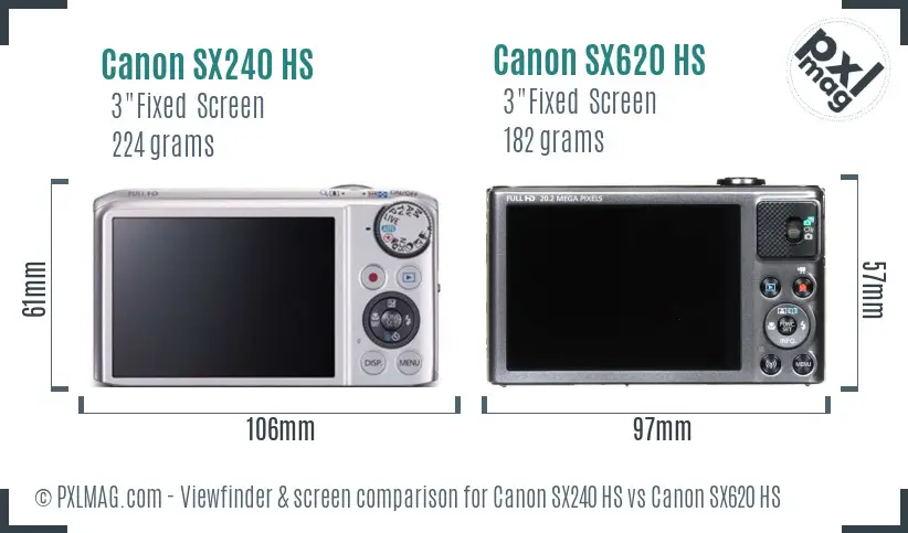 Canon SX240 HS vs Canon SX620 HS Screen and Viewfinder comparison