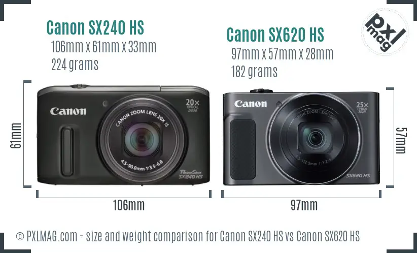Canon SX240 HS vs Canon SX620 HS size comparison