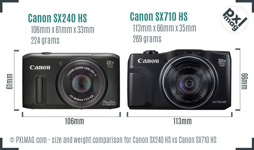 Canon SX240 HS vs Canon SX710 HS size comparison