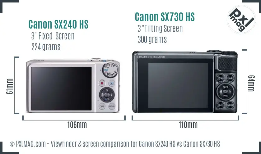 Canon SX240 HS vs Canon SX730 HS Screen and Viewfinder comparison