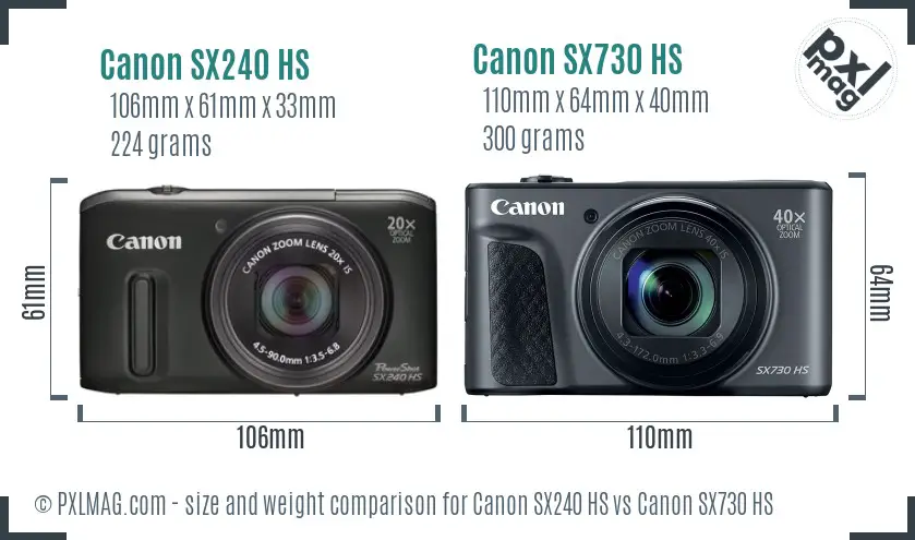 Canon SX240 HS vs Canon SX730 HS size comparison