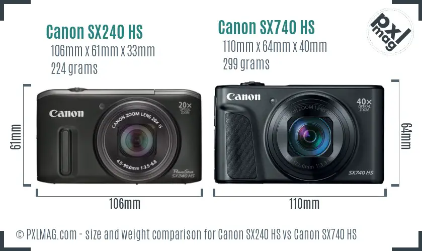 Canon SX240 HS vs Canon SX740 HS size comparison