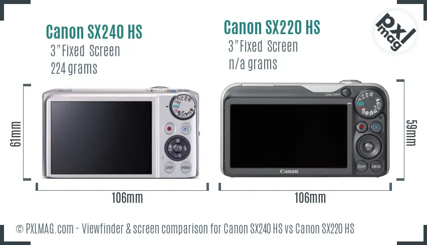Canon SX240 HS vs Canon SX220 HS Screen and Viewfinder comparison