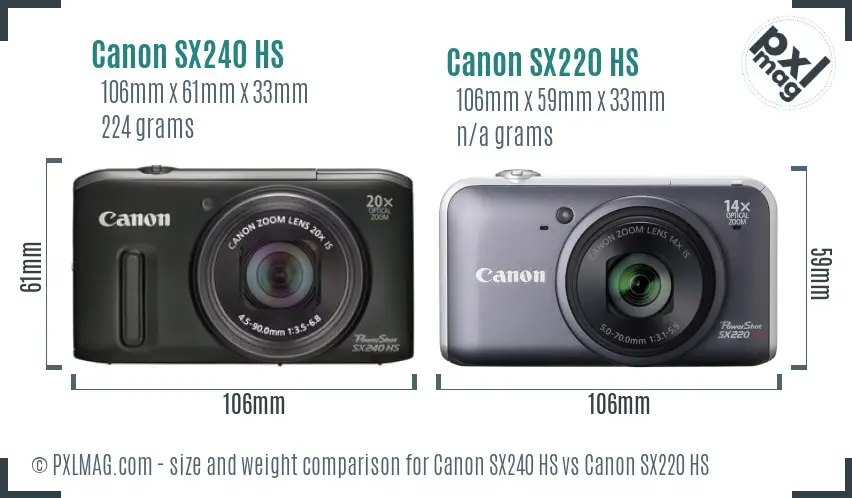 Canon SX240 HS vs Canon SX220 HS size comparison