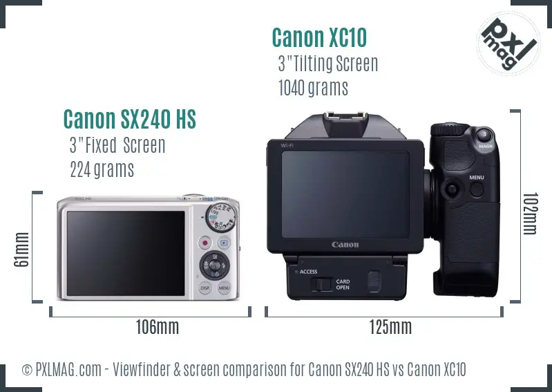 Canon SX240 HS vs Canon XC10 Screen and Viewfinder comparison