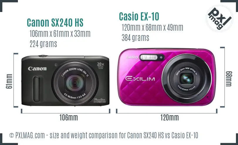 Canon SX240 HS vs Casio EX-10 size comparison