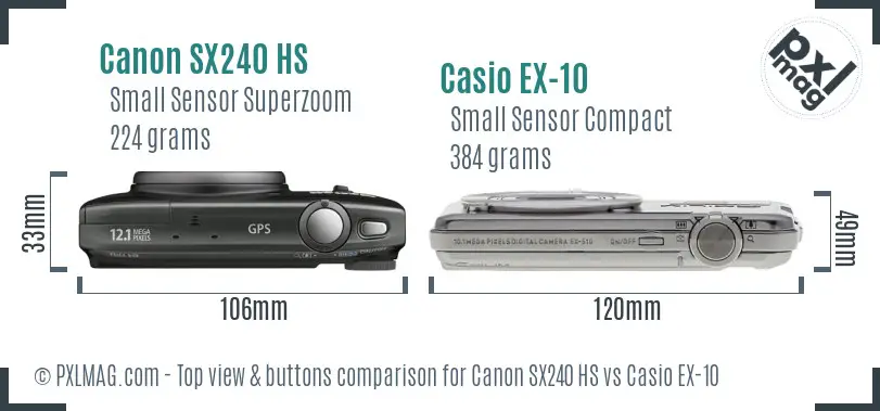 Canon SX240 HS vs Casio EX-10 top view buttons comparison