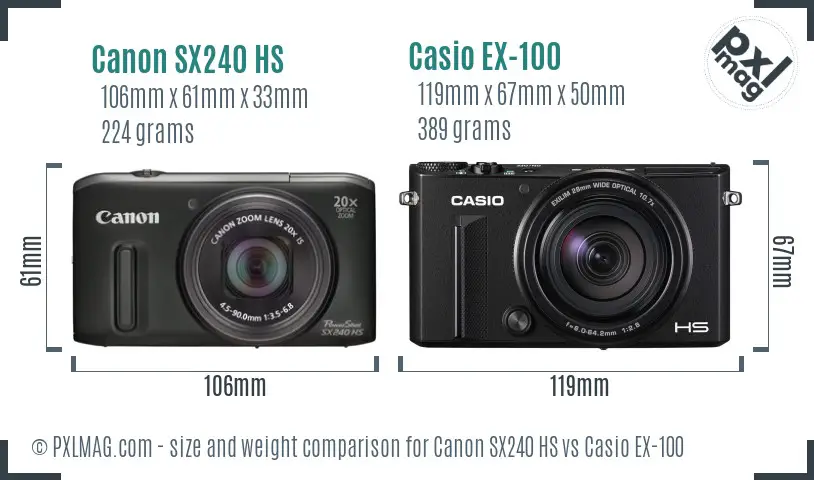 Canon SX240 HS vs Casio EX-100 size comparison