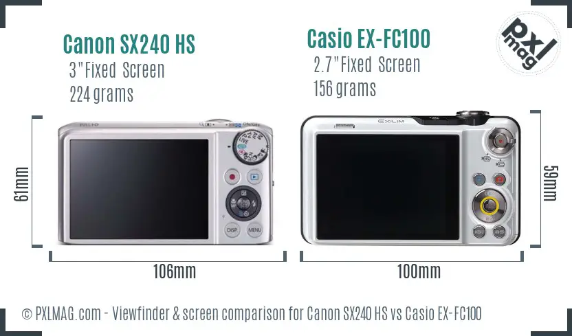 Canon SX240 HS vs Casio EX-FC100 Screen and Viewfinder comparison