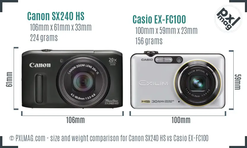 Canon SX240 HS vs Casio EX-FC100 size comparison