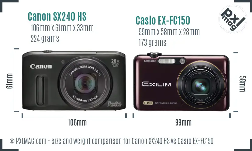 Canon SX240 HS vs Casio EX-FC150 size comparison