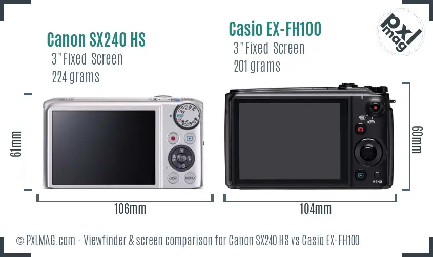 Canon SX240 HS vs Casio EX-FH100 Screen and Viewfinder comparison