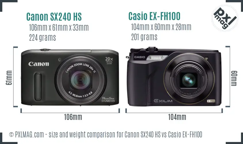 Canon SX240 HS vs Casio EX-FH100 size comparison