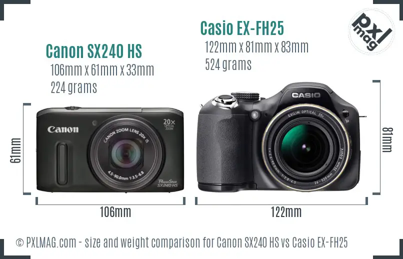 Canon SX240 HS vs Casio EX-FH25 size comparison
