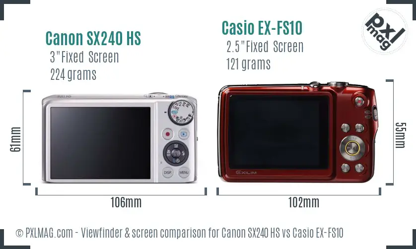 Canon SX240 HS vs Casio EX-FS10 Screen and Viewfinder comparison