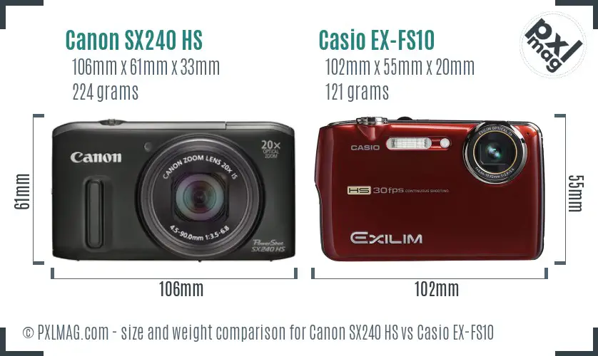 Canon SX240 HS vs Casio EX-FS10 size comparison