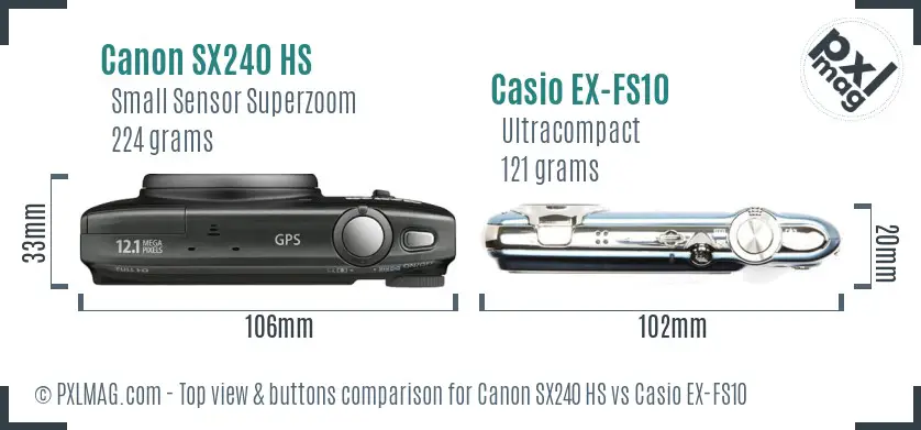 Canon SX240 HS vs Casio EX-FS10 top view buttons comparison