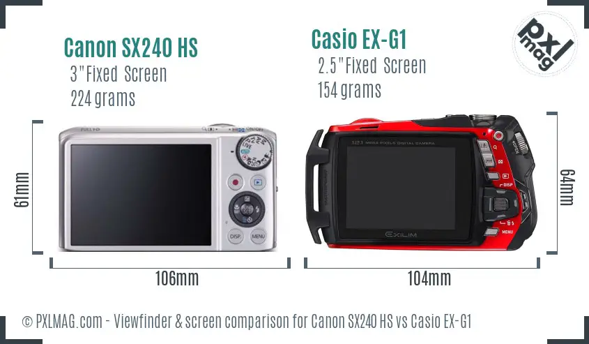 Canon SX240 HS vs Casio EX-G1 Screen and Viewfinder comparison