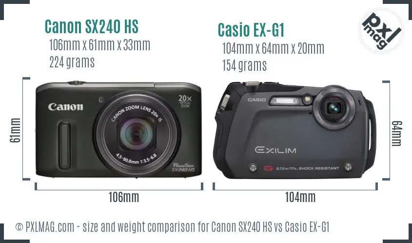 Canon SX240 HS vs Casio EX-G1 size comparison
