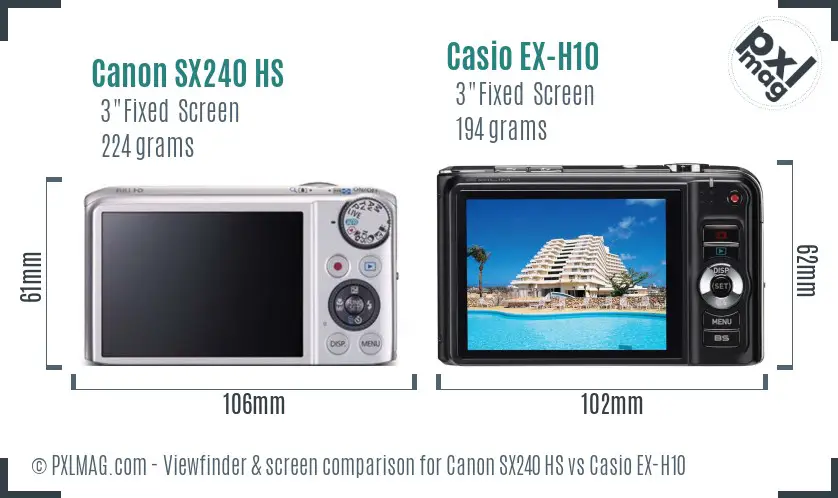 Canon SX240 HS vs Casio EX-H10 Screen and Viewfinder comparison