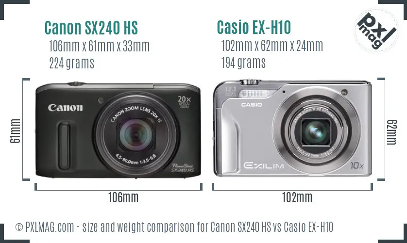 Canon SX240 HS vs Casio EX-H10 size comparison