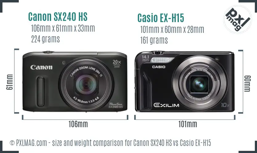 Canon SX240 HS vs Casio EX-H15 size comparison