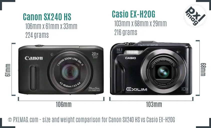 Canon SX240 HS vs Casio EX-H20G size comparison