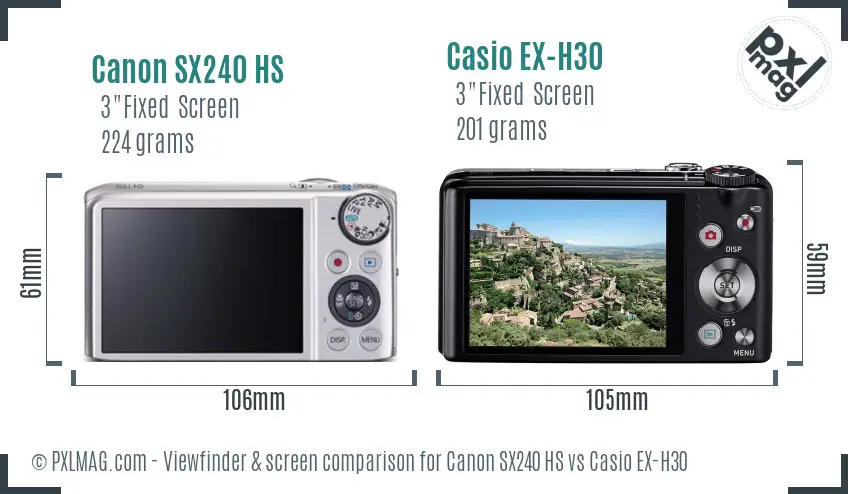 Canon SX240 HS vs Casio EX-H30 Screen and Viewfinder comparison