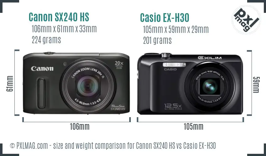 Canon SX240 HS vs Casio EX-H30 size comparison