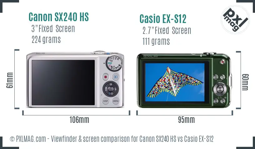 Canon SX240 HS vs Casio EX-S12 Screen and Viewfinder comparison