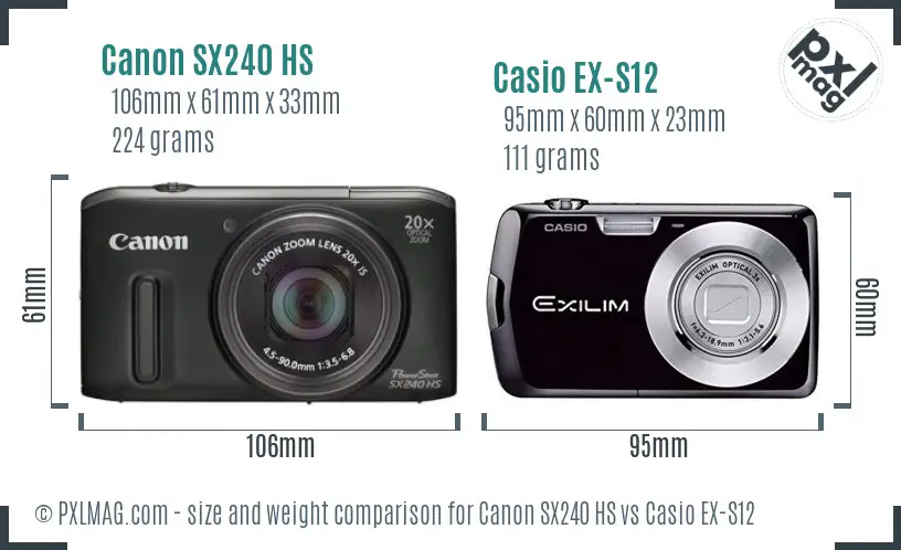 Canon SX240 HS vs Casio EX-S12 size comparison