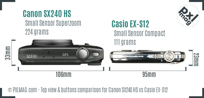 Canon SX240 HS vs Casio EX-S12 top view buttons comparison