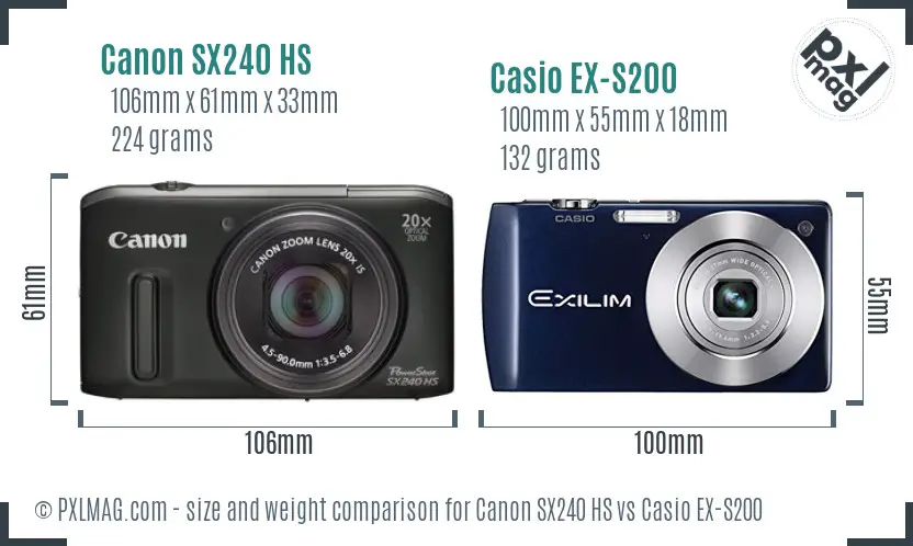 Canon SX240 HS vs Casio EX-S200 size comparison