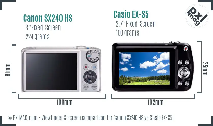 Canon SX240 HS vs Casio EX-S5 Screen and Viewfinder comparison