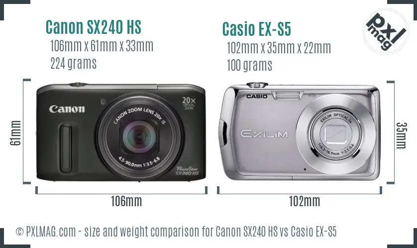 Canon SX240 HS vs Casio EX-S5 size comparison