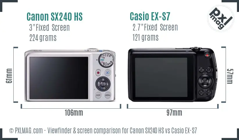 Canon SX240 HS vs Casio EX-S7 Screen and Viewfinder comparison